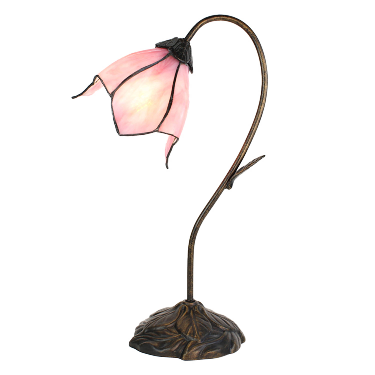 Lumilamp Tiffany Tafellamp Bloem 30*17*48 Cm E14-max 1*25w Roze Glas, Kunststof Tiffany Bureaulamp T