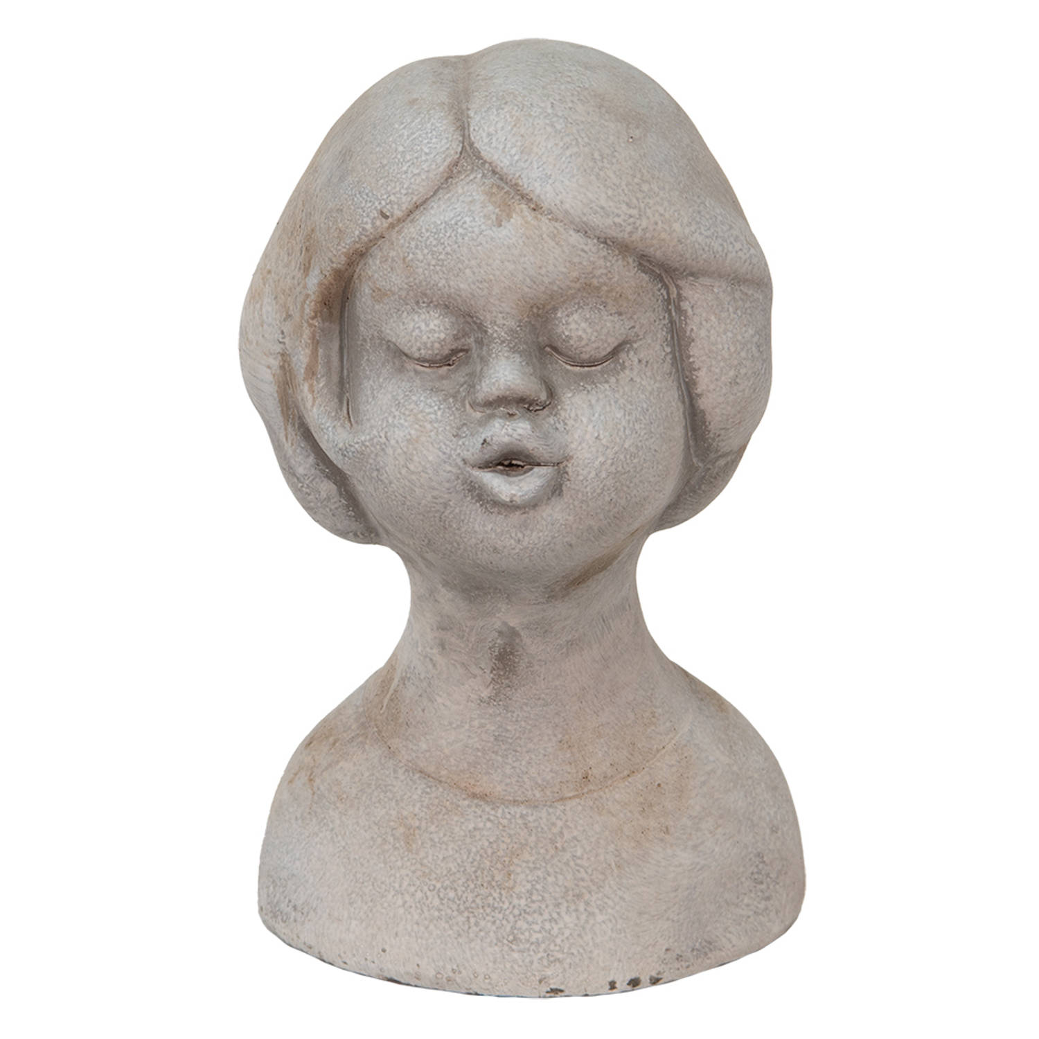 Clayre & Eef Decoratie Buste Meisje 11*10*18 Cm Beige Steen Decoratief Figuur Decoratieve Accessoire