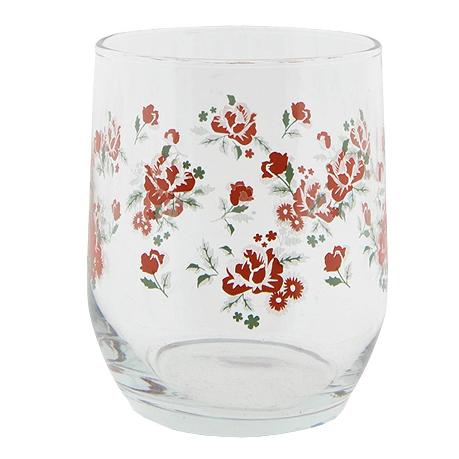 Clayre & Eef Waterglas 300 Ml Glas Bloemen Drinkbeker Drinkglas Rood Drinkbeker Drinkglas