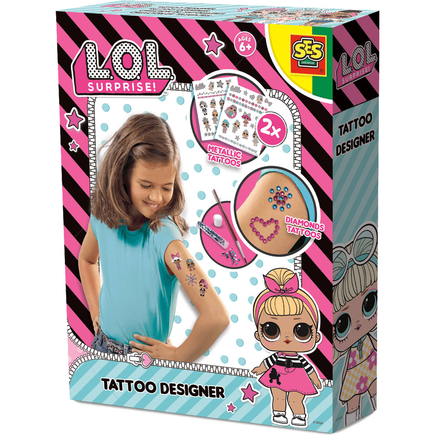 SES L.O.L. - Tattoo designer - versieren met diamant stickers en glitters - cosmetisch getest - veilig voor de huid