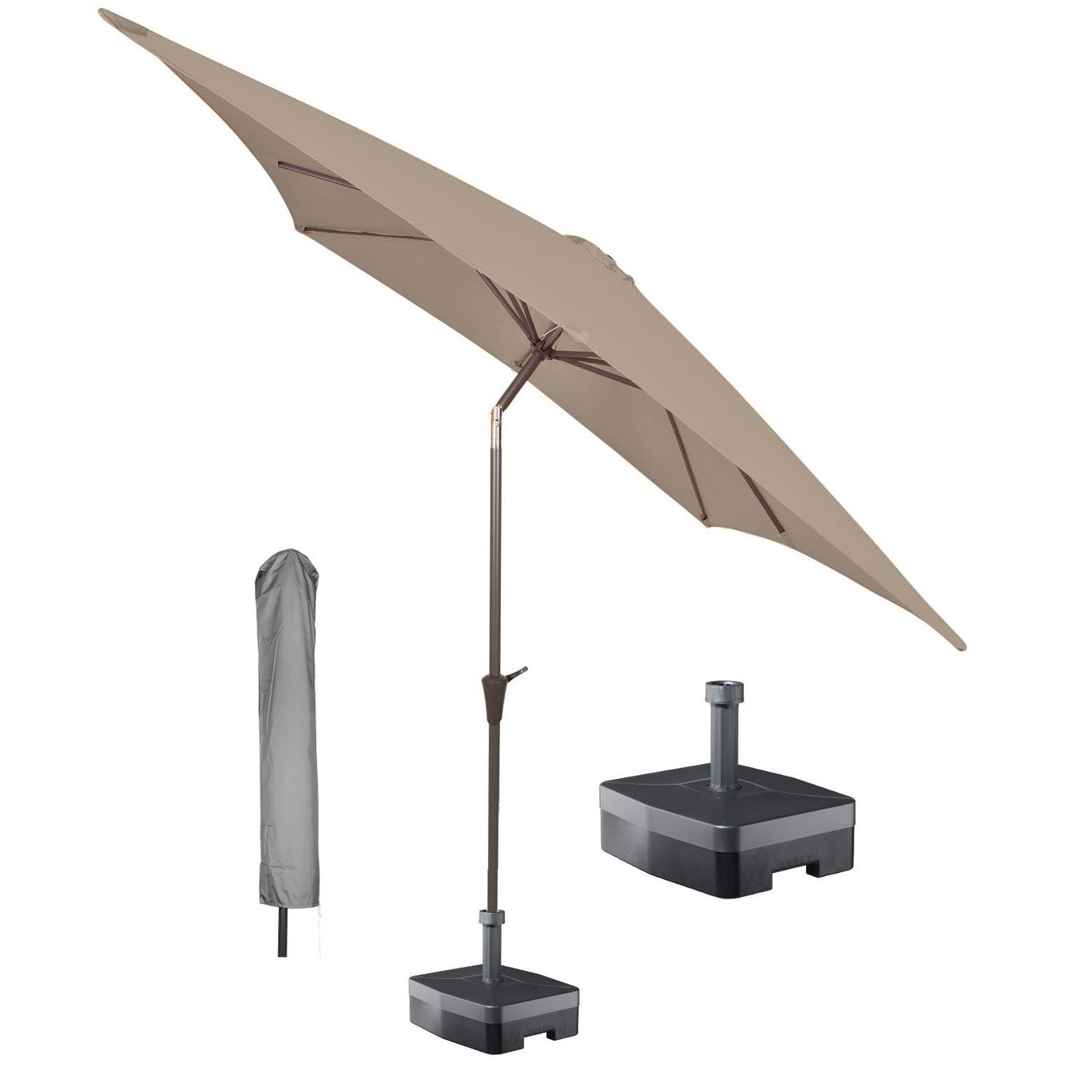 Tot kapok Oppositie Kopu® vierkante parasol Altea 230x230 cm met hoes en voet - Taupe | Blokker
