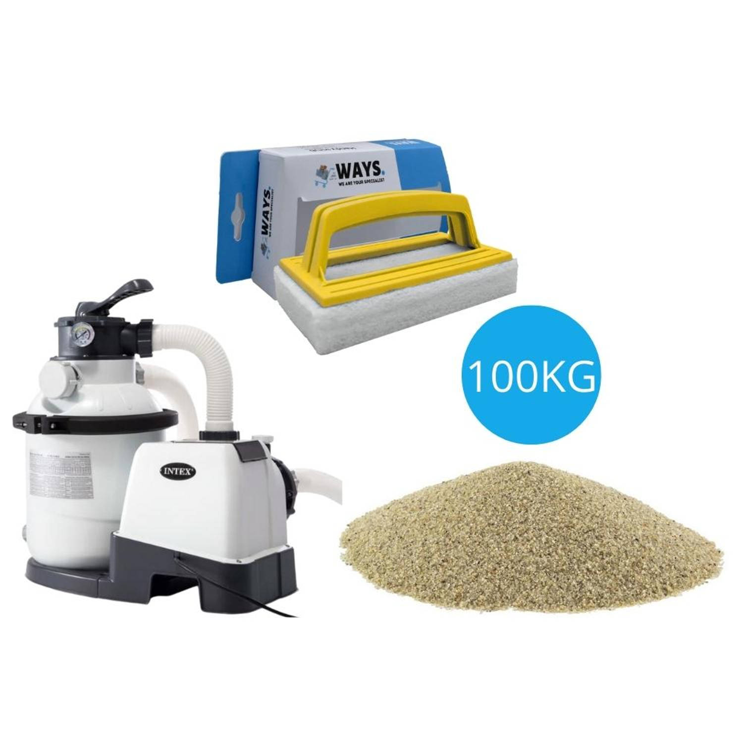 Intex Zandfilterpomp 5700 L-u & Filterzand 100 Kg & Ways Scrubborstel