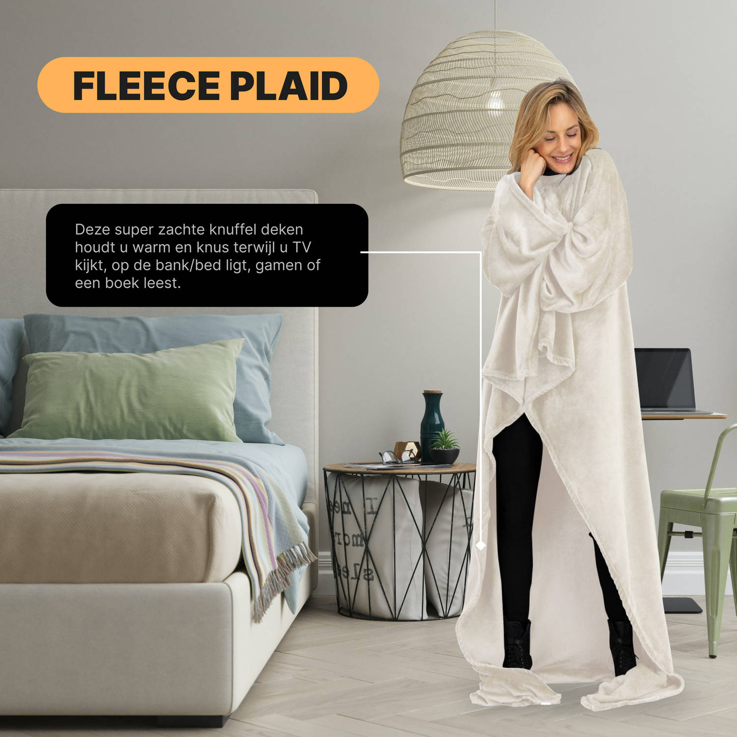 Onafhankelijk erven Mos O'DADDY® Fleece deken - fleece plaid met MOUWEN - 150x200 - super zacht -  Taupe | Blokker