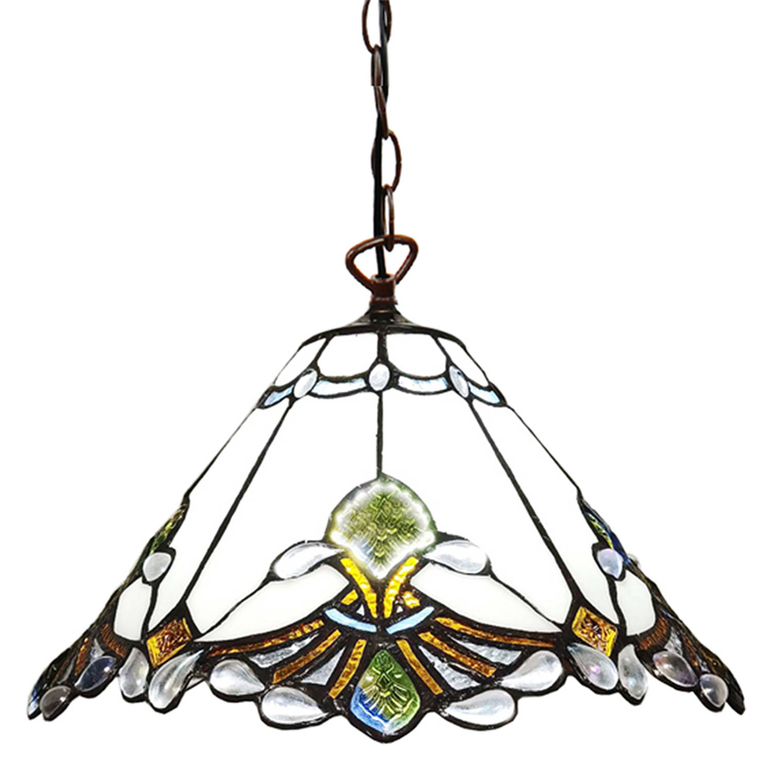 Lumilamp Hanglamp Tiffany Ø 31*107 Cm E27-max 1*60w Creme, Bruin Glas, Metaal Hanglamp Eettafel Hang