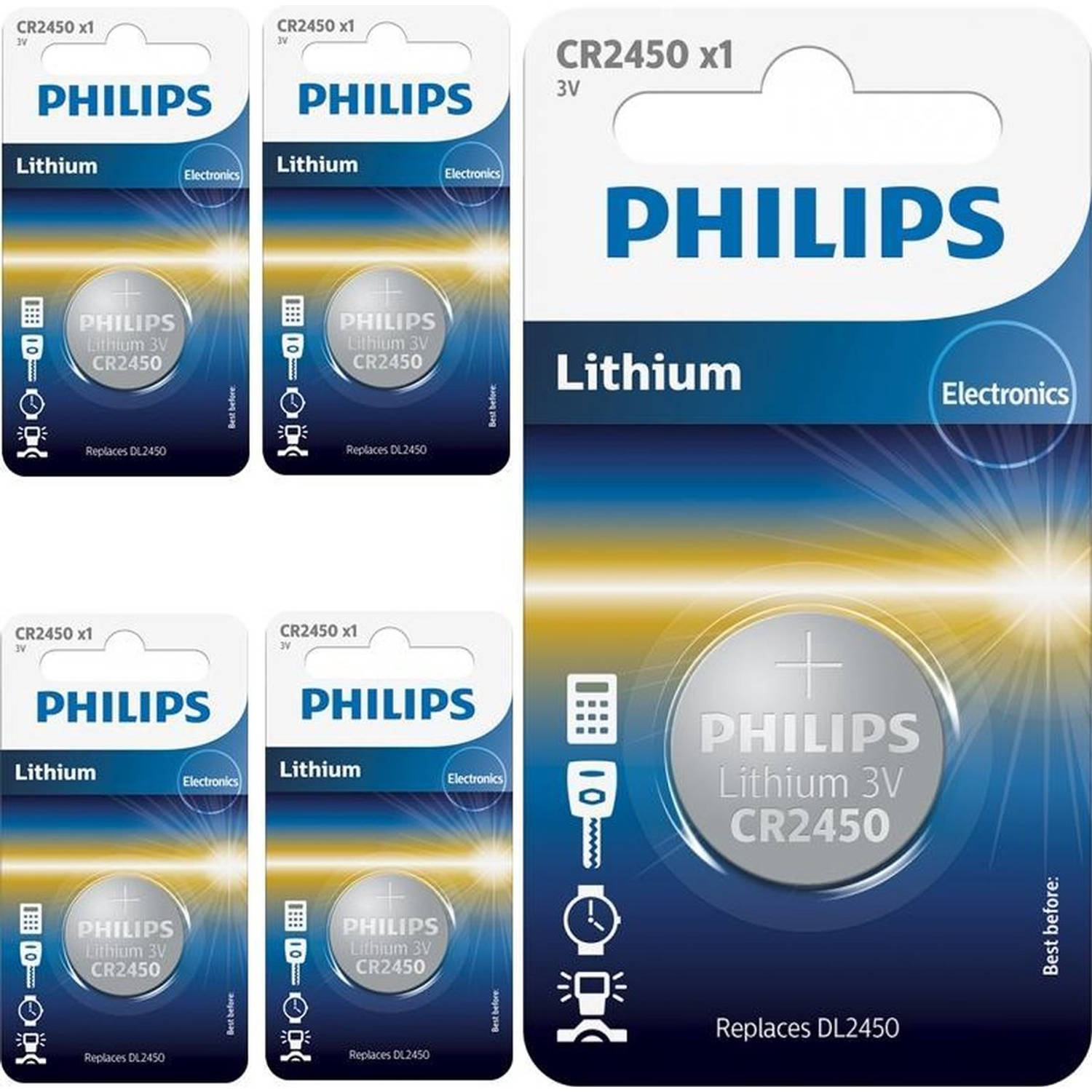 5 Stuks Philips Cr2450 3v Lithium Knoopcelbatterij