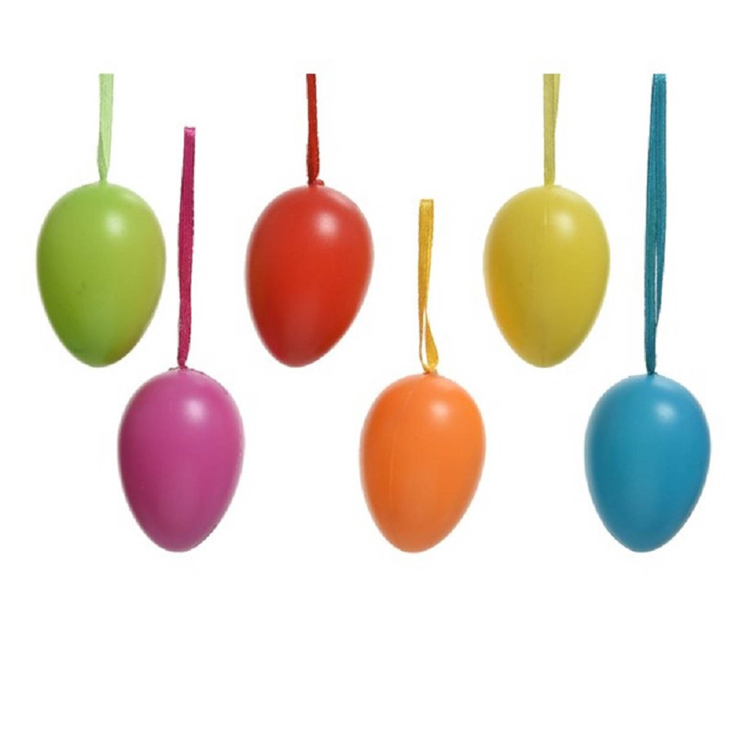 6x Gekleurde Plastic-kunststof Decoratie Eieren-paaseieren 6 Cm Feestdecoratievoorwerp