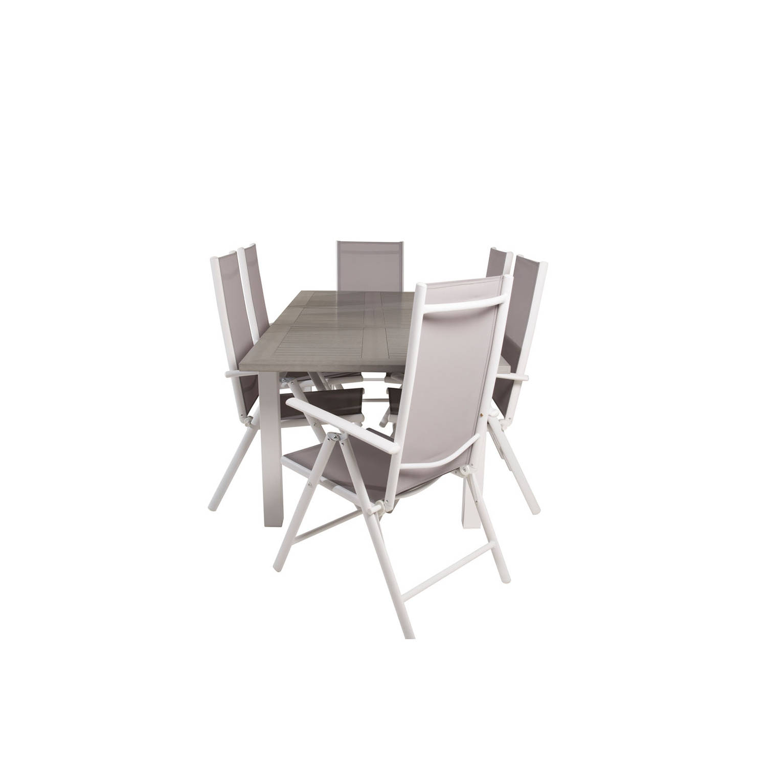 Albany tuinmeubelset tafel 90x152/210cm en 6 stoel Break wit, grijs, crèmekleur.
