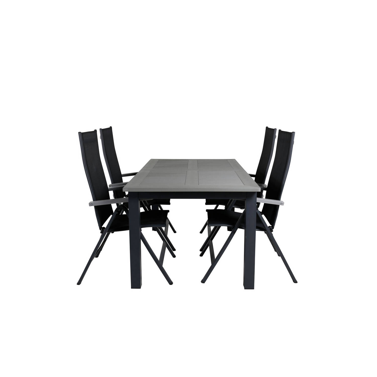 Albany tuinmeubelset tafel 100x160/240cm en 4 stoel L5pos Albany zwart, grijs.