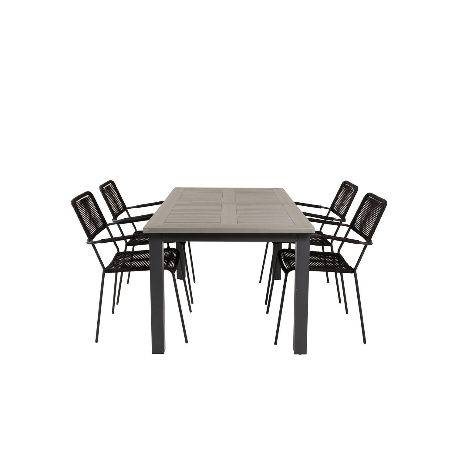 Albany tuinmeubelset tafel 100x160/240cm en 4 stoel S armleuning Lindos zwart, grijs.