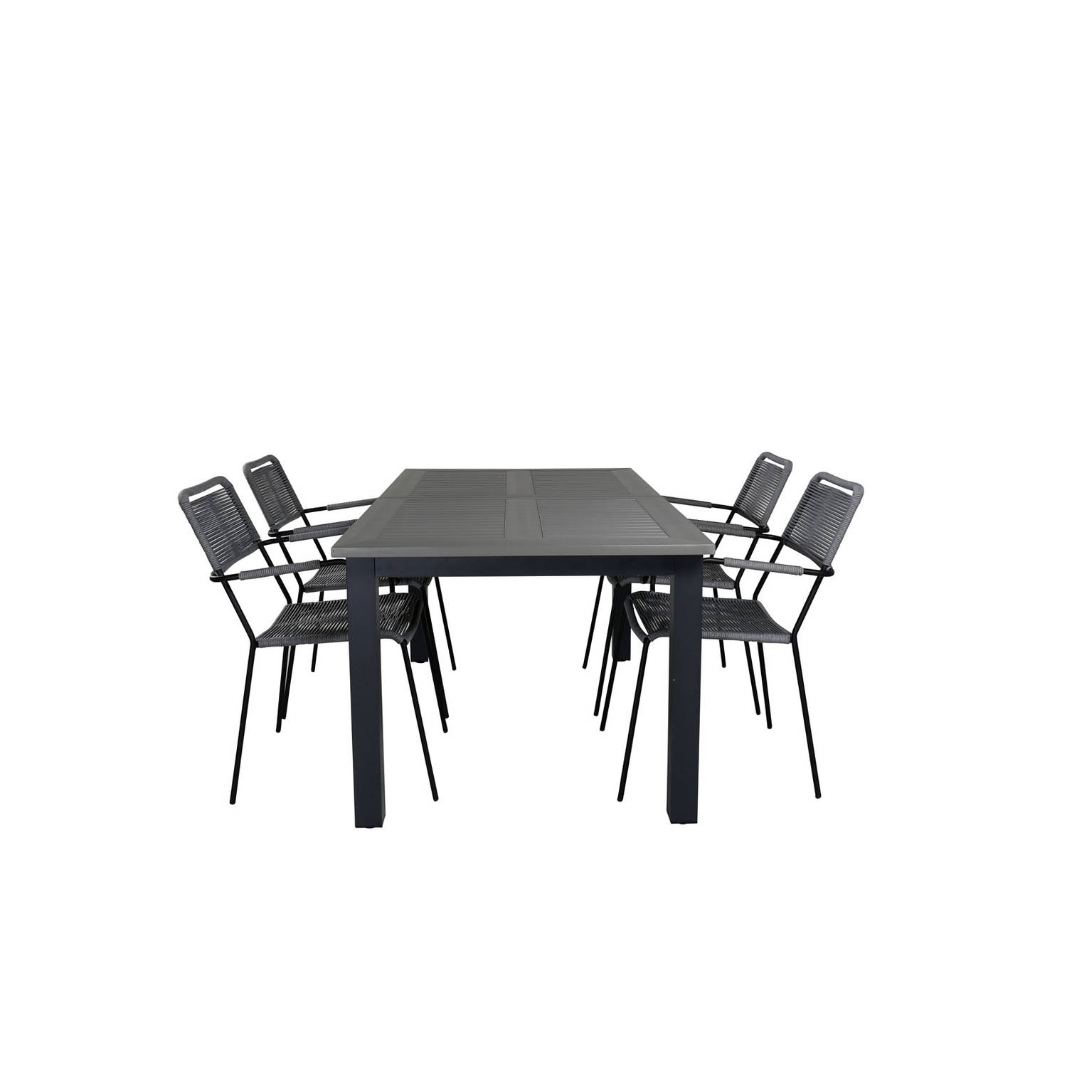 Albany tuinmeubelset tafel 100x160/240cm en 4 stoel G armleuning Lindos zwart, grijs.