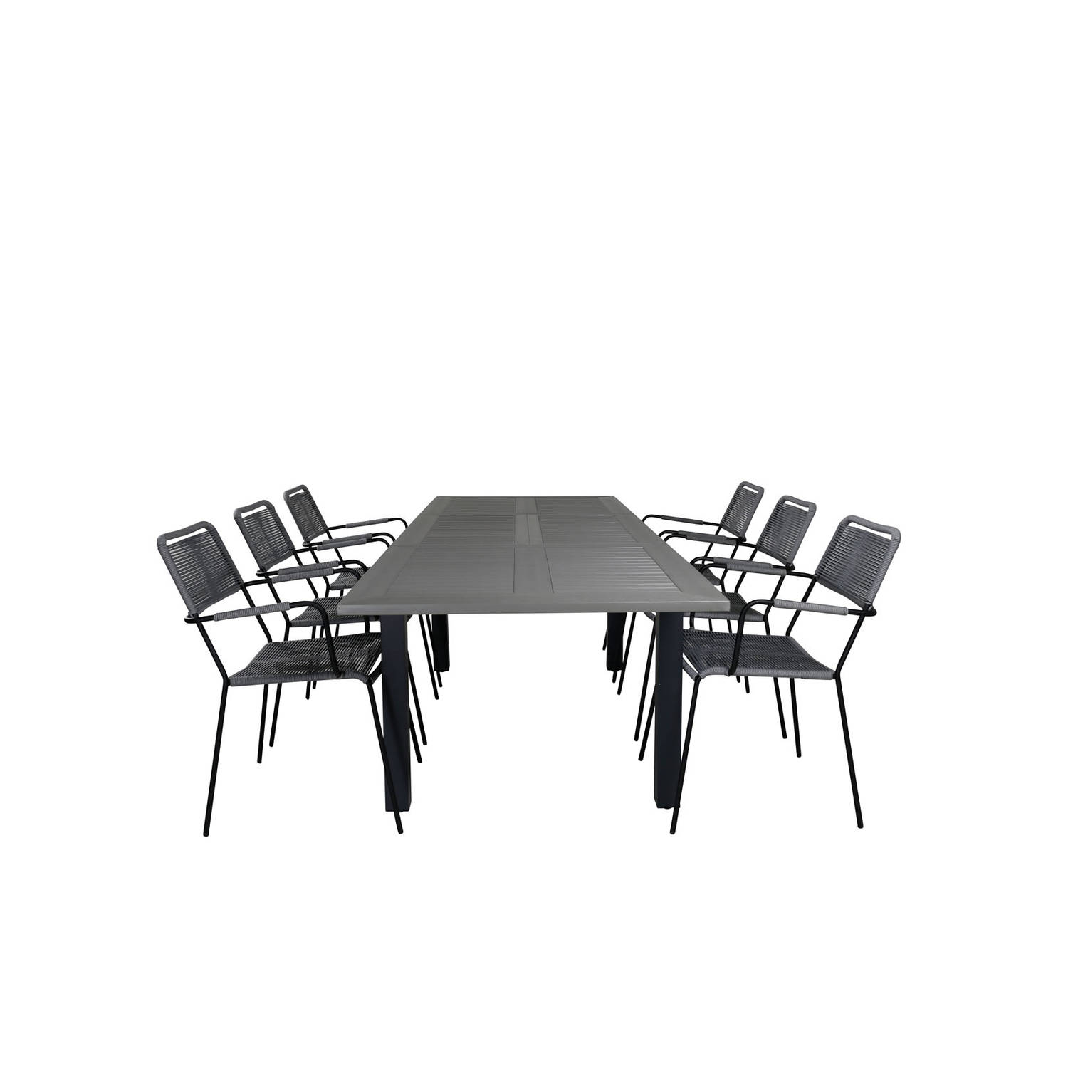 Albany tuinmeubelset tafel 100x160/240cm en 6 stoel G armleuning Lindos zwart, grijs.