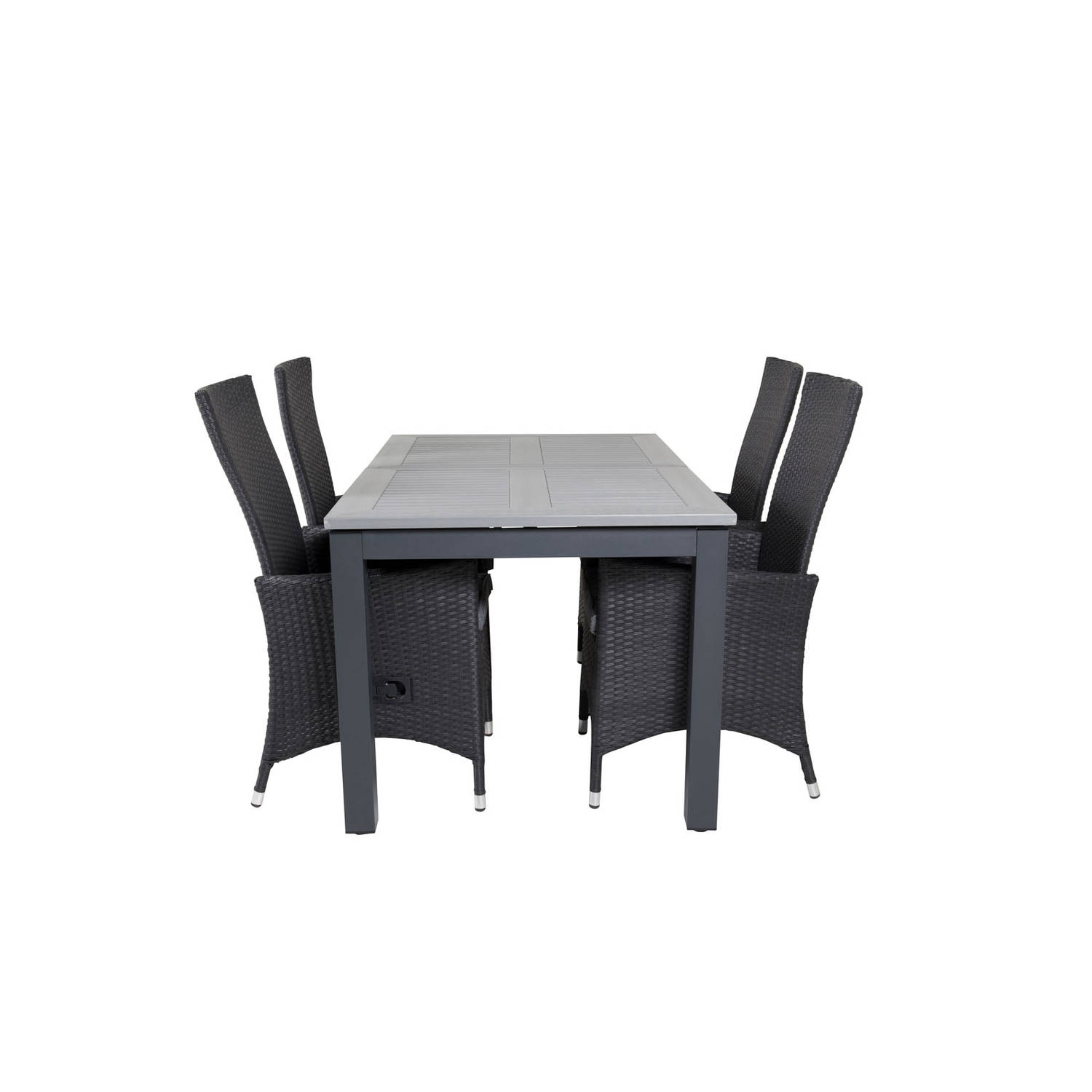 Albany tuinmeubelset tafel 100x160/240cm en 4 stoel Padova zwart, grijs.