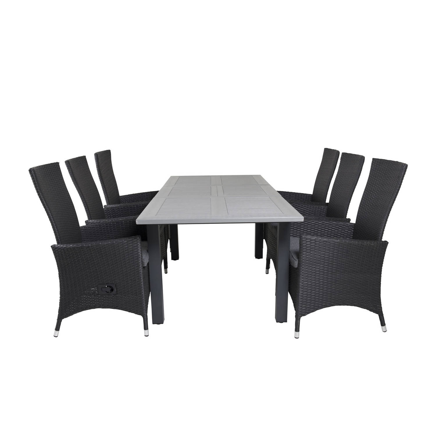 Albany tuinmeubelset tafel 100x160/240cm en 6 stoel Padova zwart, grijs.
