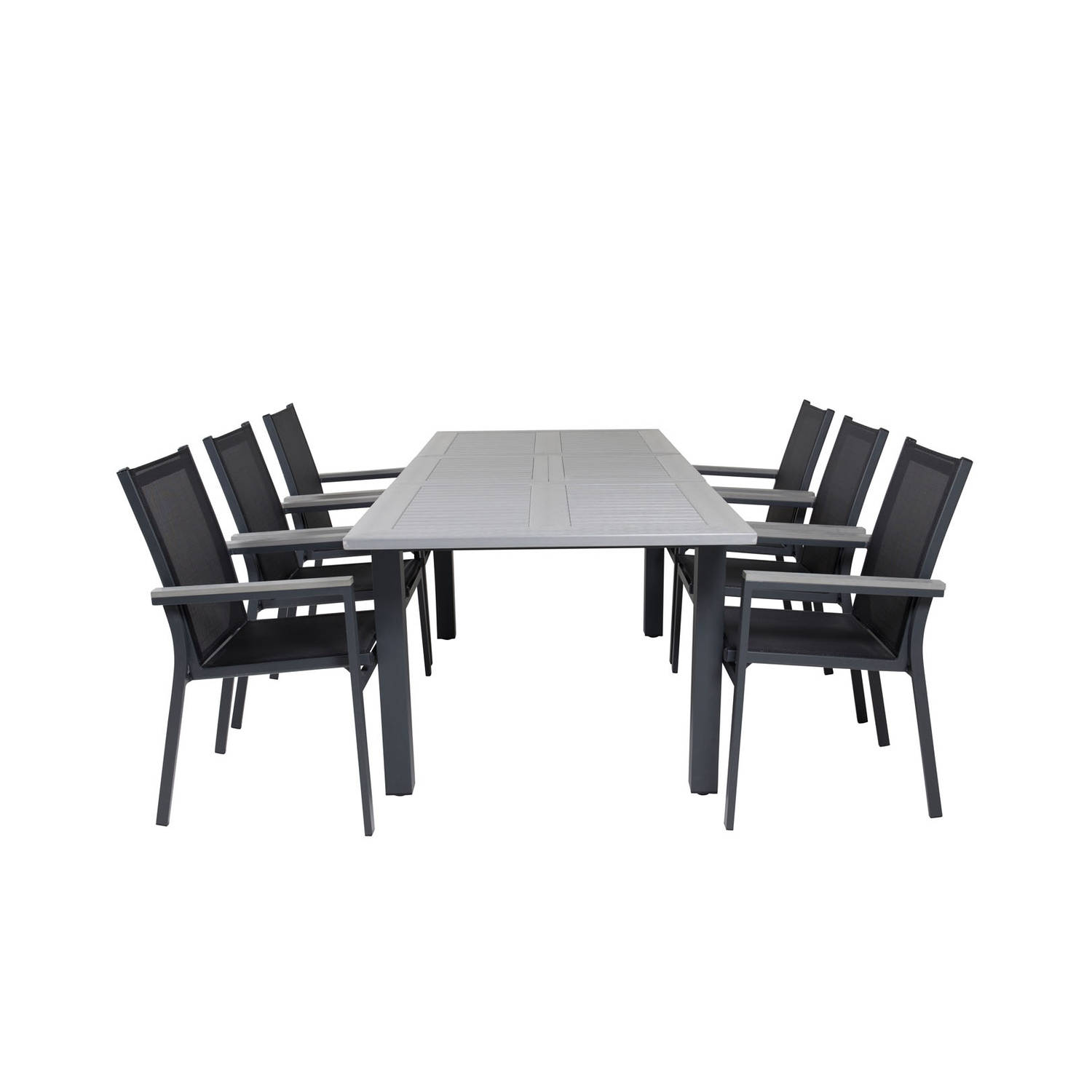 Albany tuinmeubelset tafel 100x160/240cm en 6 stoel Parma zwart, grijs.