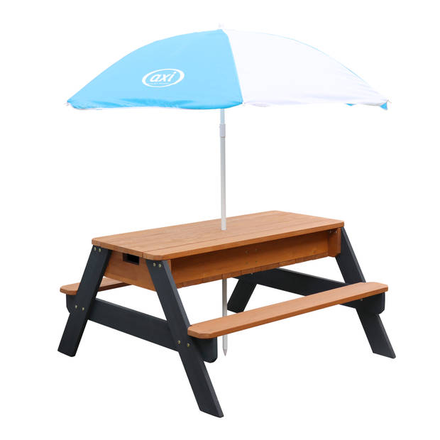 AXI Nick Picknicktafel / Zandtafel / Watertafel voor kinderen in antraciet/bruin met parasol Multifunctionele Picknick