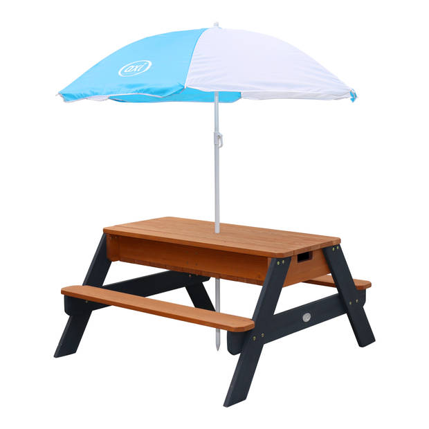 AXI Nick Picknicktafel / Zandtafel / Watertafel voor kinderen in antraciet/bruin met parasol Multifunctionele Picknick