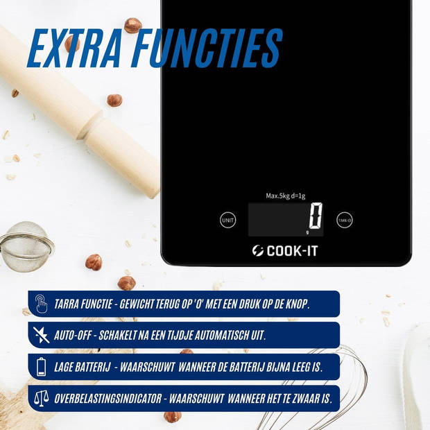 COOK-IT - Digitale Keukenweegschaal 1g to 5KG - Gehard Glas