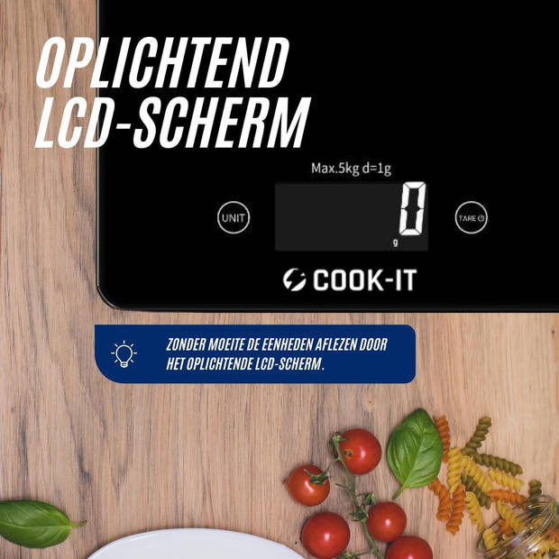 COOK-IT - Digitale Keukenweegschaal 1g to 5KG - Gehard Glas