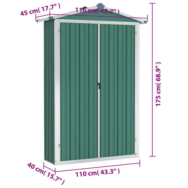 The Living Store Tuinschuur Berging - 116x45x175 cm - Gegalvaniseerd staal