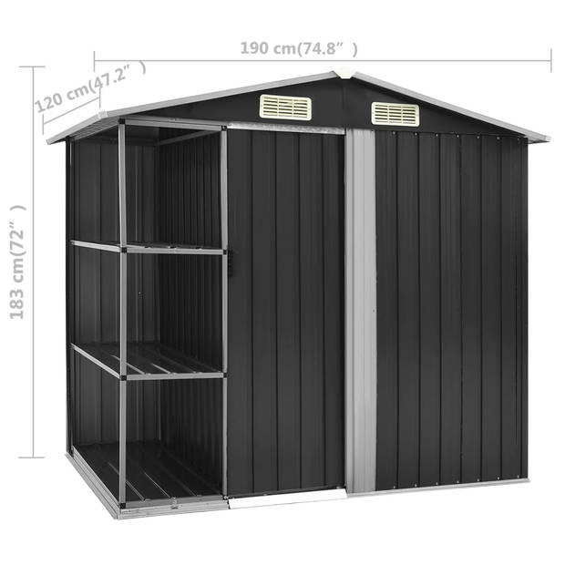 vidaXL Tuinschuur met rek 205x130x183 cm ijzer antraciet