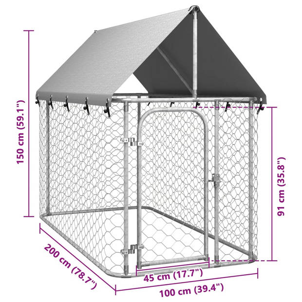 vidaXL Hondenkennel voor buiten met dak 200x100x150 cm