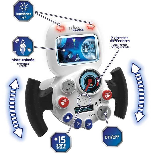 Smoby - v8 driver space - rijsimulator voor kinderen - spaceshuttle - elektronisch stuur - geluiden en lichten