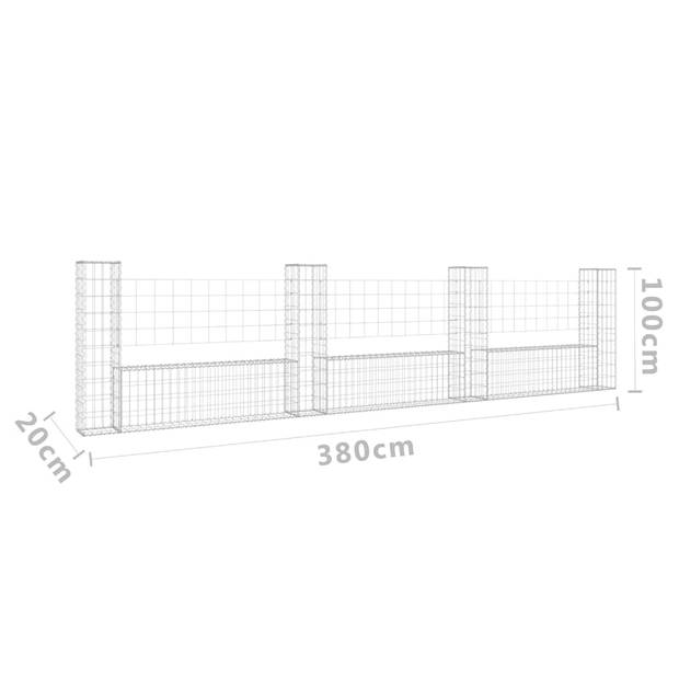 The Living Store Schanskorf Gabion Mand - 380x20x100 cm - RVS - Weerbestendig - Draaddiameter 3.5 mm