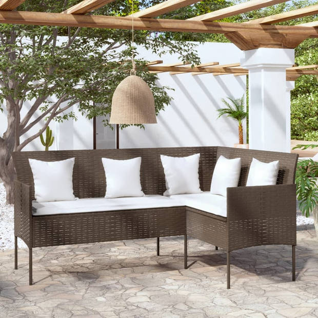 vidaXL Loungebank met kussens L-vormig poly rattan bruin