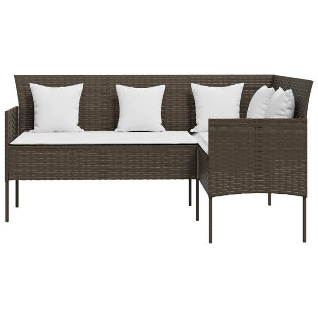 The Living Store Loungebank L-vormig - 161.5 x 113 x 80 cm - Bruin - Crèmewit - PE-rattan - gepoedercoat staal - Met