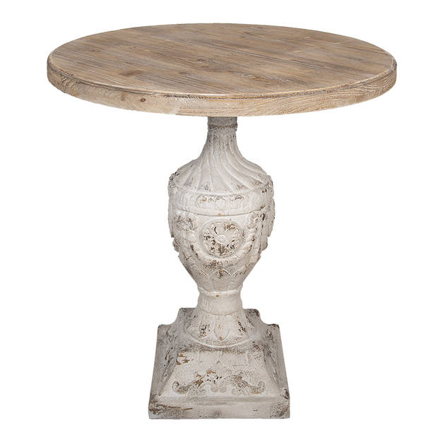 Clayre & Eef Bijzettafel Ø 76x78 cm Bruin Wit Hout Rond Sidetable Bruin Sidetable