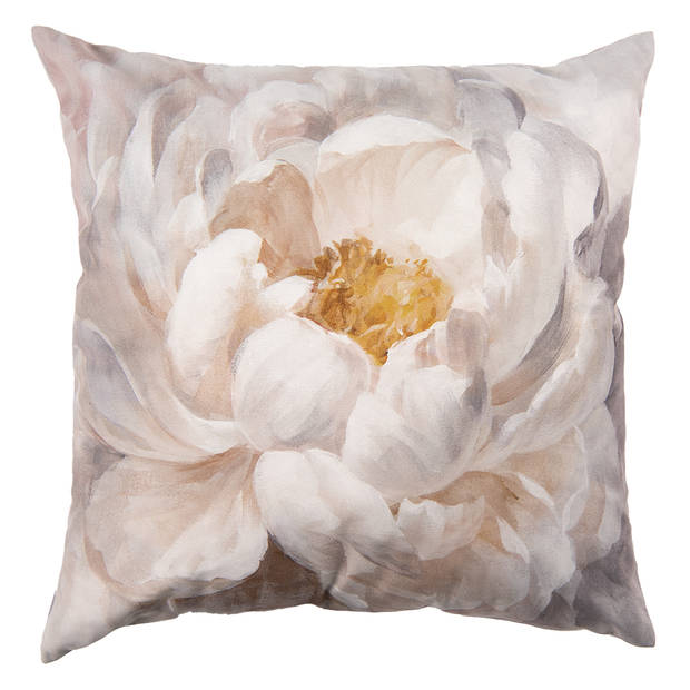 Clayre & Eef Kussenhoes 45x45 cm Wit Geel Polyester Bloemen Sierkussenhoes Wit Sierkussenhoes