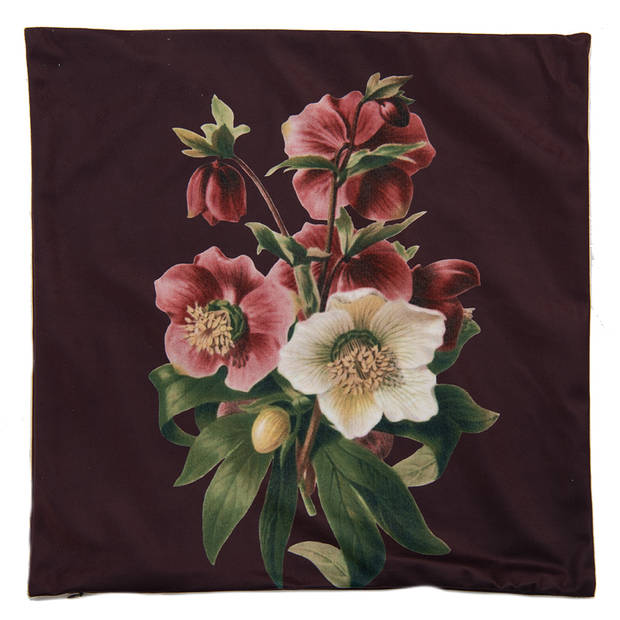 Clayre & Eef Kussenhoes 45x45 cm Bruin Rood Polyester Vierkant Bloemen Sierkussenhoes Bruin Sierkussenhoes