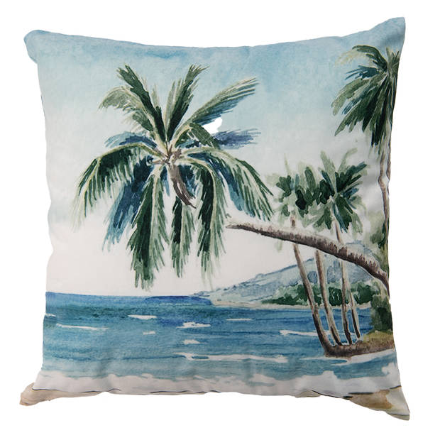 Clayre & Eef Kussenhoes 45x45 cm Blauw Groen Polyester Palmbomen Sierkussenhoes Blauw Sierkussenhoes