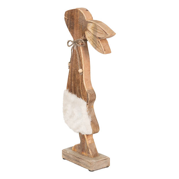 Clayre & Eef Beeld Konijn 18x6x40 cm Bruin Wit Hout Woonaccessoires Bruin Woonaccessoires