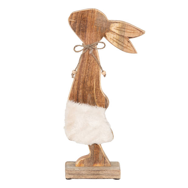 Clayre & Eef Beeld Konijn 18x6x40 cm Bruin Wit Hout Woonaccessoires Bruin Woonaccessoires