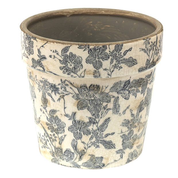 HAES DECO - Bloempot Ø 16x15 cm Grijs Beige Keramiek Bloemen Bloempot binnen Plantenpot Plant pot