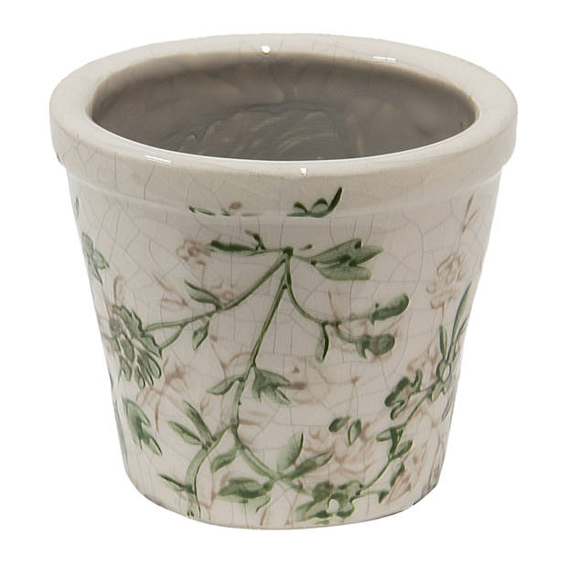 Clayre & Eef Bloempot Ø 8x7 cm Groen Beige Keramiek Bloemen Bloempot binnen Groen Bloempot binnen