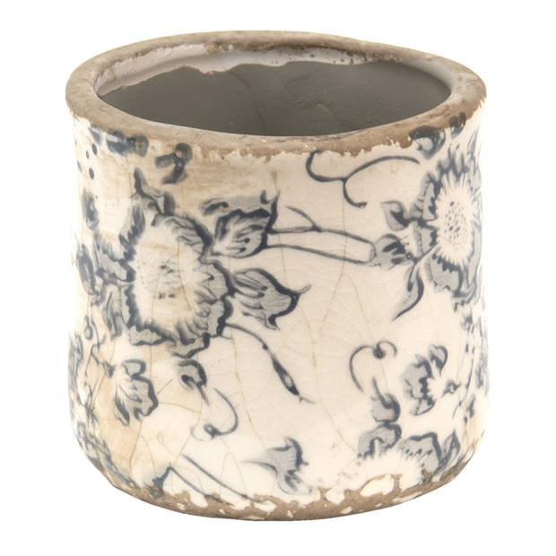 HAES DECO - Bloempot Ø 8x7 cm Grijs Beige Keramiek Bloemen Bloempot binnen Plantenpot Plant pot