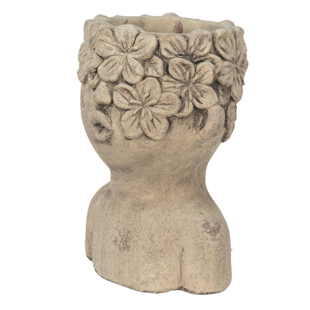 Clayre & Eef Bloempot Hoofd 17x16x25 cm Grijs Steen Bloemen Bloempot binnen Grijs Bloempot binnen