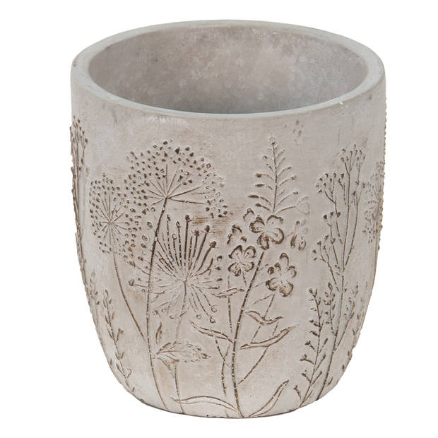 HAES DECO - Bloempot Ø 13x14 cm Grijs Beige Steen Bloemen Bloempot binnen Plantenpot Plant pot