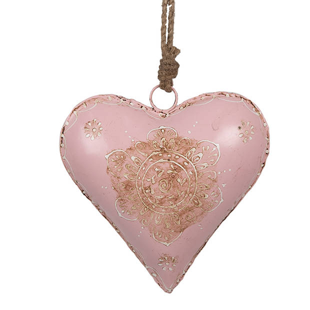 Clayre & Eef Hanger Hart 15x5x15 cm Roze Ijzer Bloem Woondecoratie Roze Woondecoratie