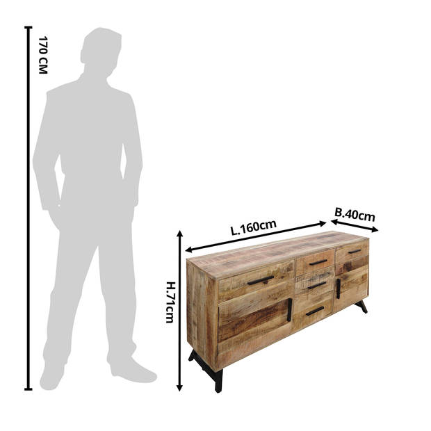 Clayre & Eef Dressoir 160x40x71 cm Bruin Hout Metaal Ladekast Bruin Ladekast