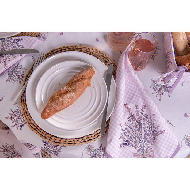 Clayre & Eef Tafelkleed 130x180 cm Wit Paars Katoen Rechthoek Lavendel Tafellaken Wit Tafellaken