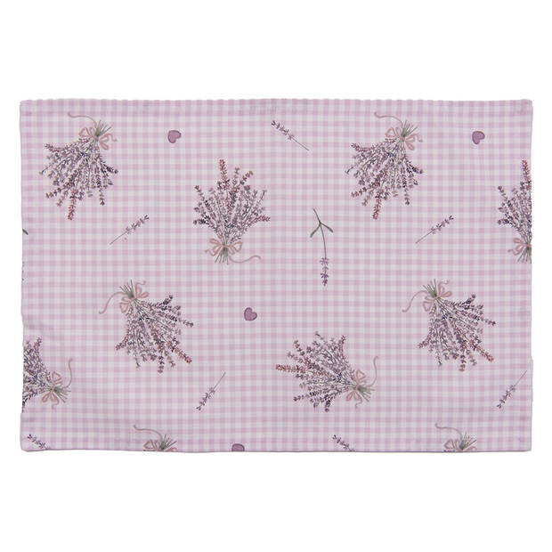 Clayre & Eef Placemats Set van 6 48x33 cm Paars Wit Katoen Rechthoek Lavendel Tafelmat Paars Tafelmat