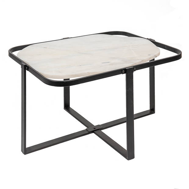 Clayre & Eef Salontafel 86x68x45 cm Zwart Wit Ijzer Bijzettafel Zwart Bijzettafel