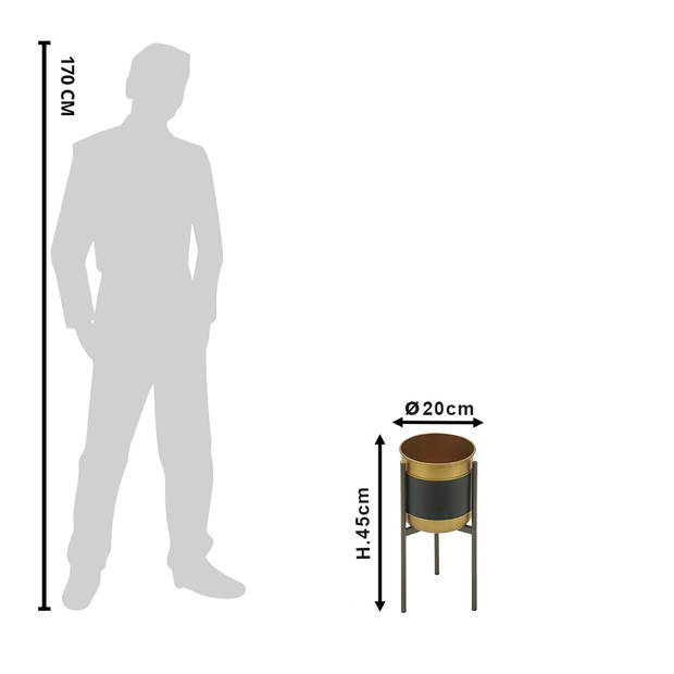 Clayre & Eef Bloempot Ø 20x45 cm Zwart Goudkleurig Ijzer Plantenstandaard Zwart Plantenstandaard
