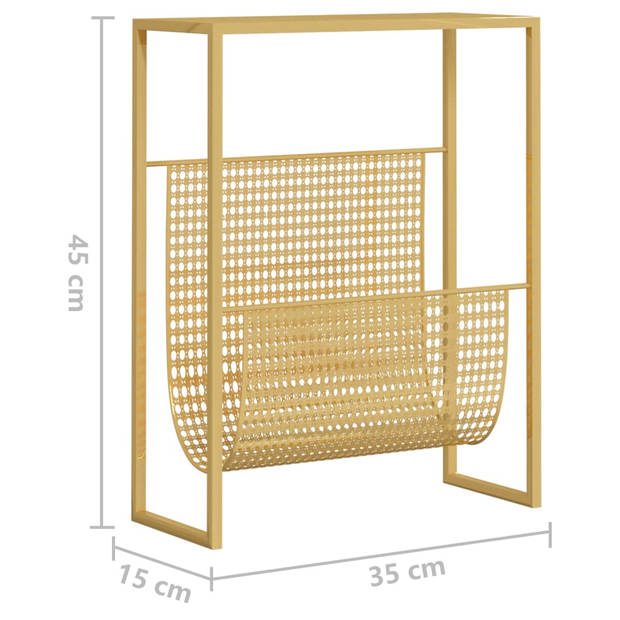 The Living Store Tijdschriftenrek - Staal - 35 x 15 x 45 cm - Goud