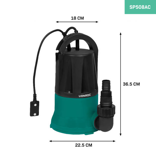 VONROC Dompelpomp 400W – 6000l/h - Vlakzuigpomp tot 1mm restwater Schoon water
