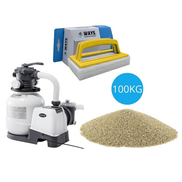 Intex - Zandfilterpomp 10500 L/u & Filterzand 100 kg & WAYS Scrubborstel