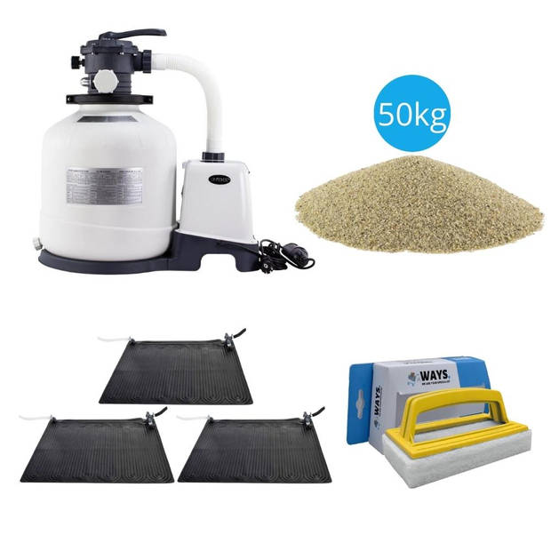 Intex - 3x Zwembad verwarming & Zandfilterpomp 3500 L/u & Filterzand 50 kg & WAYS Scrubborstel